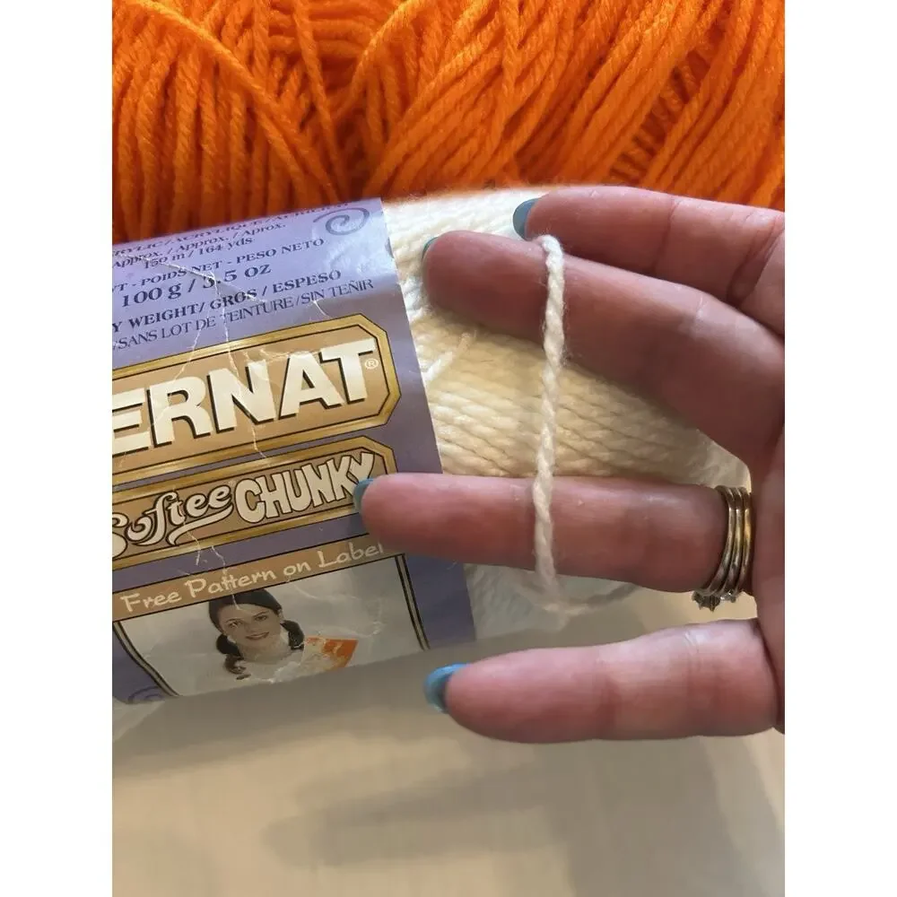 VTG Lot of 3 Skeins‎ Bernat And Caron Yarn 100% Acrylic Green Orange White 16 Oz